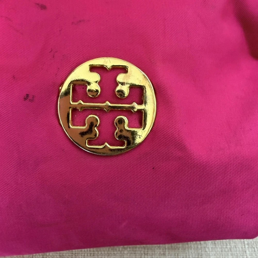 Tory Burch Clutch Wristlet Bag Womens Small Pink Nylon Zip Travel Makeup Bag